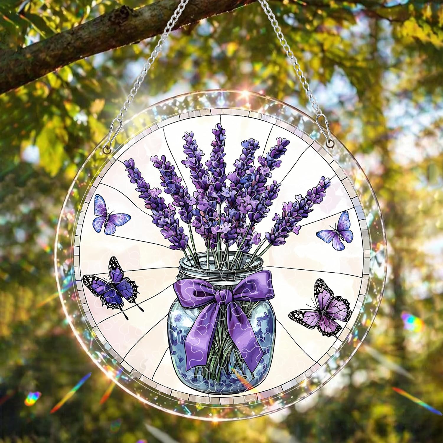 Lavender Jar Acrylic Jigsaw Puzzles Suncatcher, 7.4 Inch Window Hanging Suncatcher Acrylic Puzzle, DIY Home Decor Art Gift