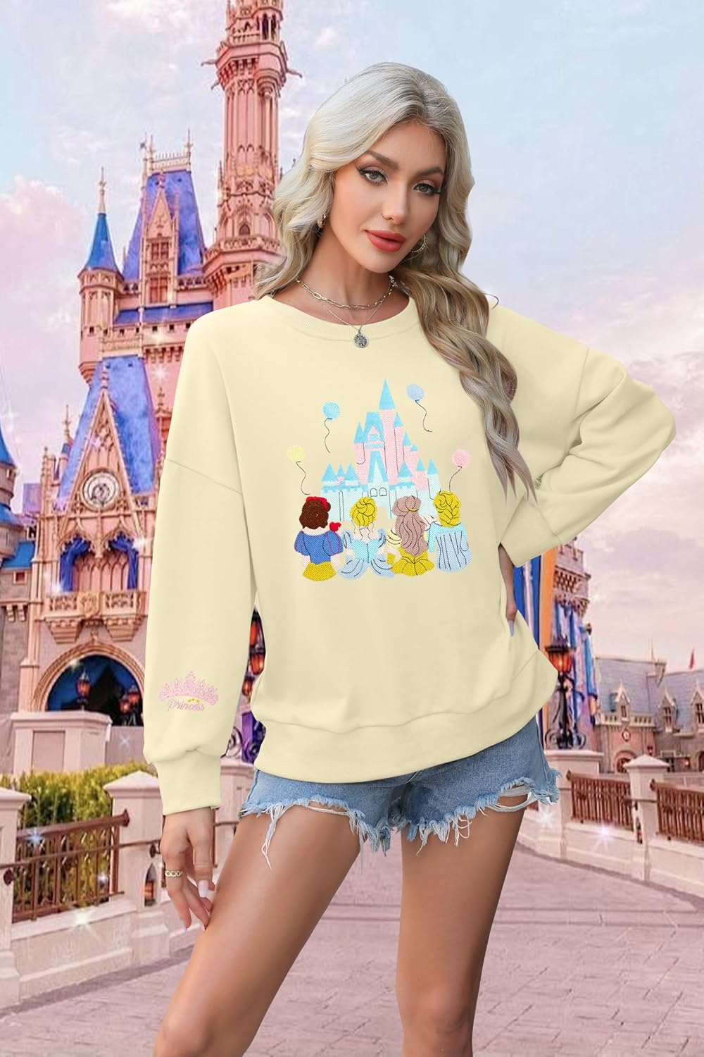 MYHALF Magic Kingdom Sweatshirts Women Embroidered Magical Princess Graphic Shirts Family Vacation Castle Long Sleeve Tops - Image 6