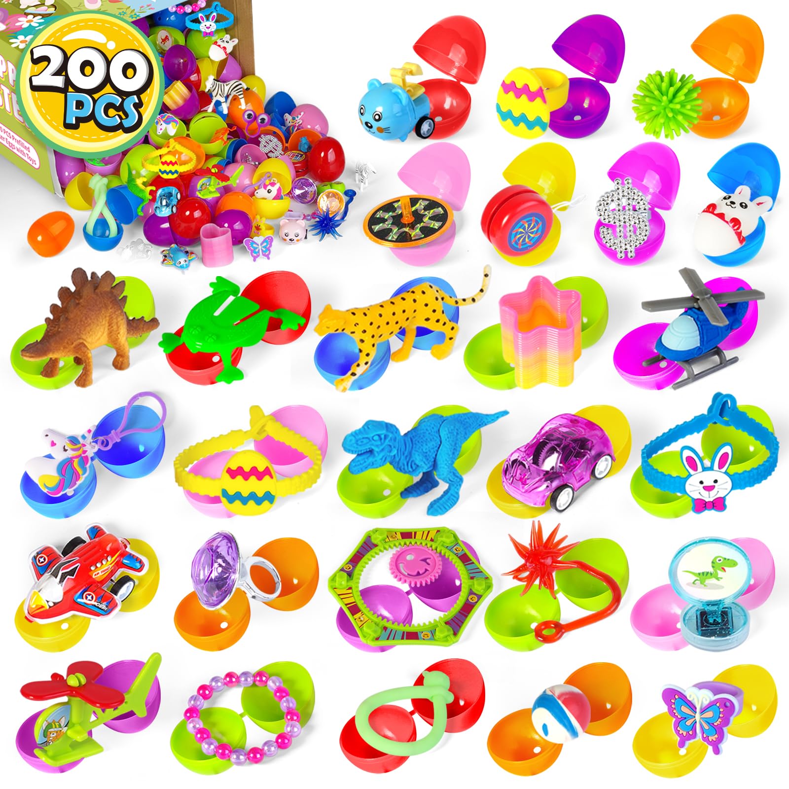 Shemira 200 Pack Prefilled Easter Eggs with Toys, Easter Basket Stuffers, Easter Party Favor for Kids