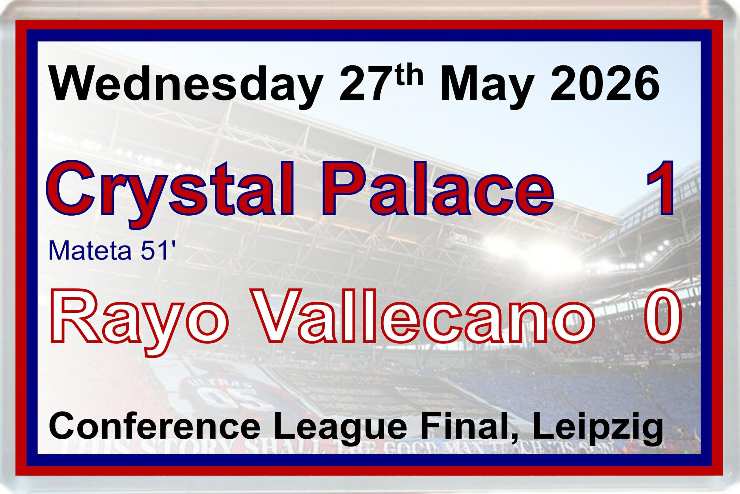 Crystal Palace Cup Final 2026 Scoreboard - Jumbo Fridge Magnet