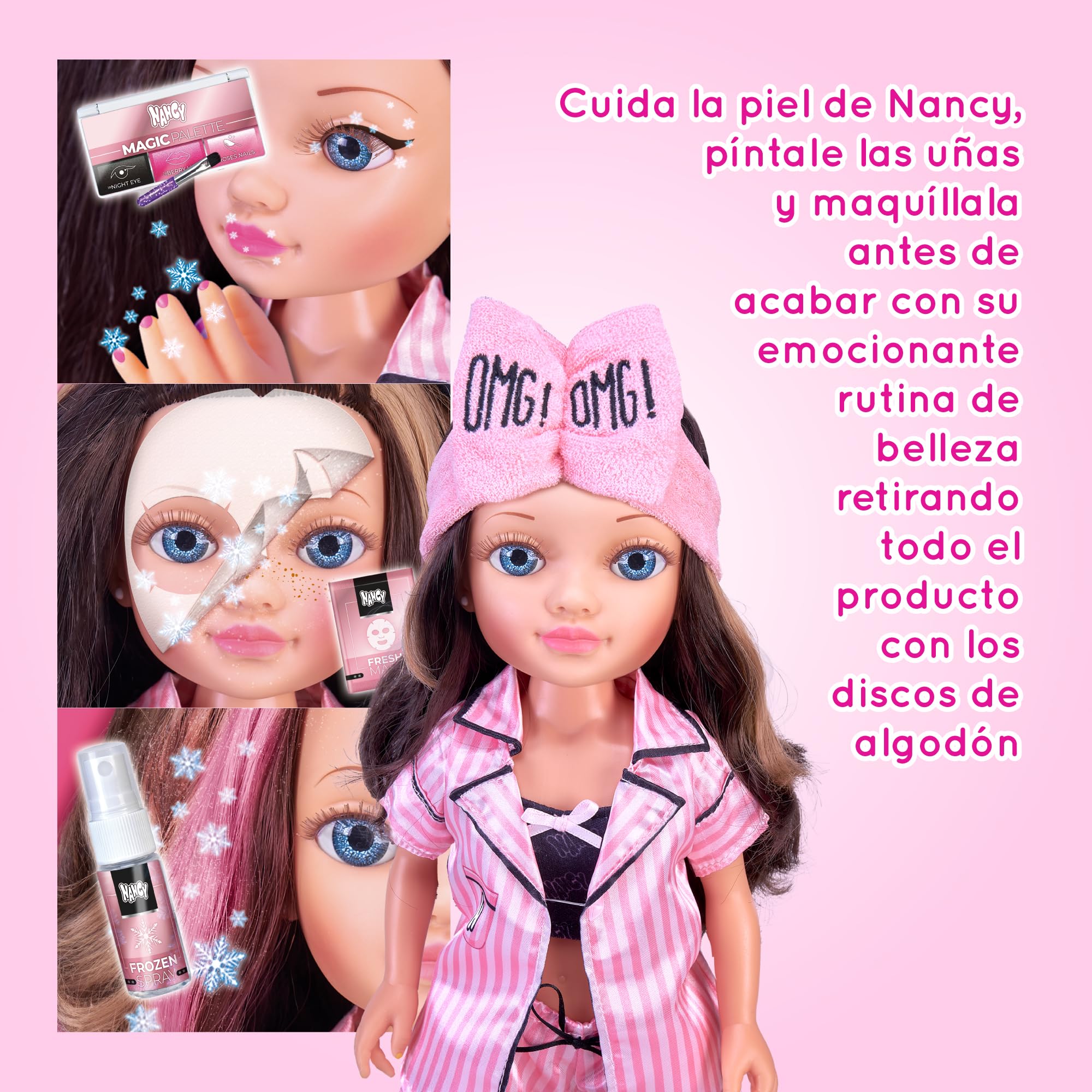 Nancy Beauty Fridge, Puppe, vorbereitet für eine Schönheitsroutine, Make-up-Zubehör mit Kühlschrank, kühlt wirklich mit Einer Eisplatte, ab 3 Jahren, Berühmte (NAC74000)