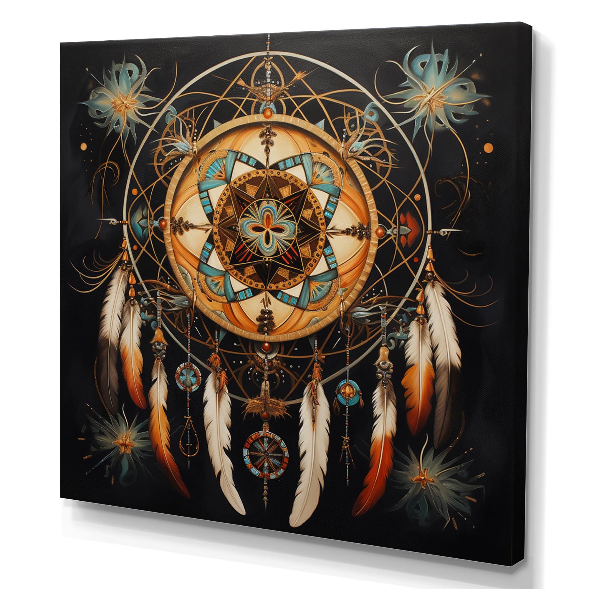 DesignQ Dream catcher Wall art decor, Dream catcher Wall Art, Symbolic Journey Dream Catcher painting I, Extra large Traditional Canvas wall art, 36x36 inches