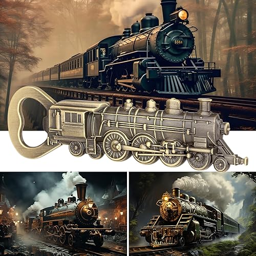 Miniatura 4 de Abrebotellas de tren de vapor, abridor de cerveza único para hombres, papá, novio, regalos de cumpleaños, locomotora de bronce con bolsa de