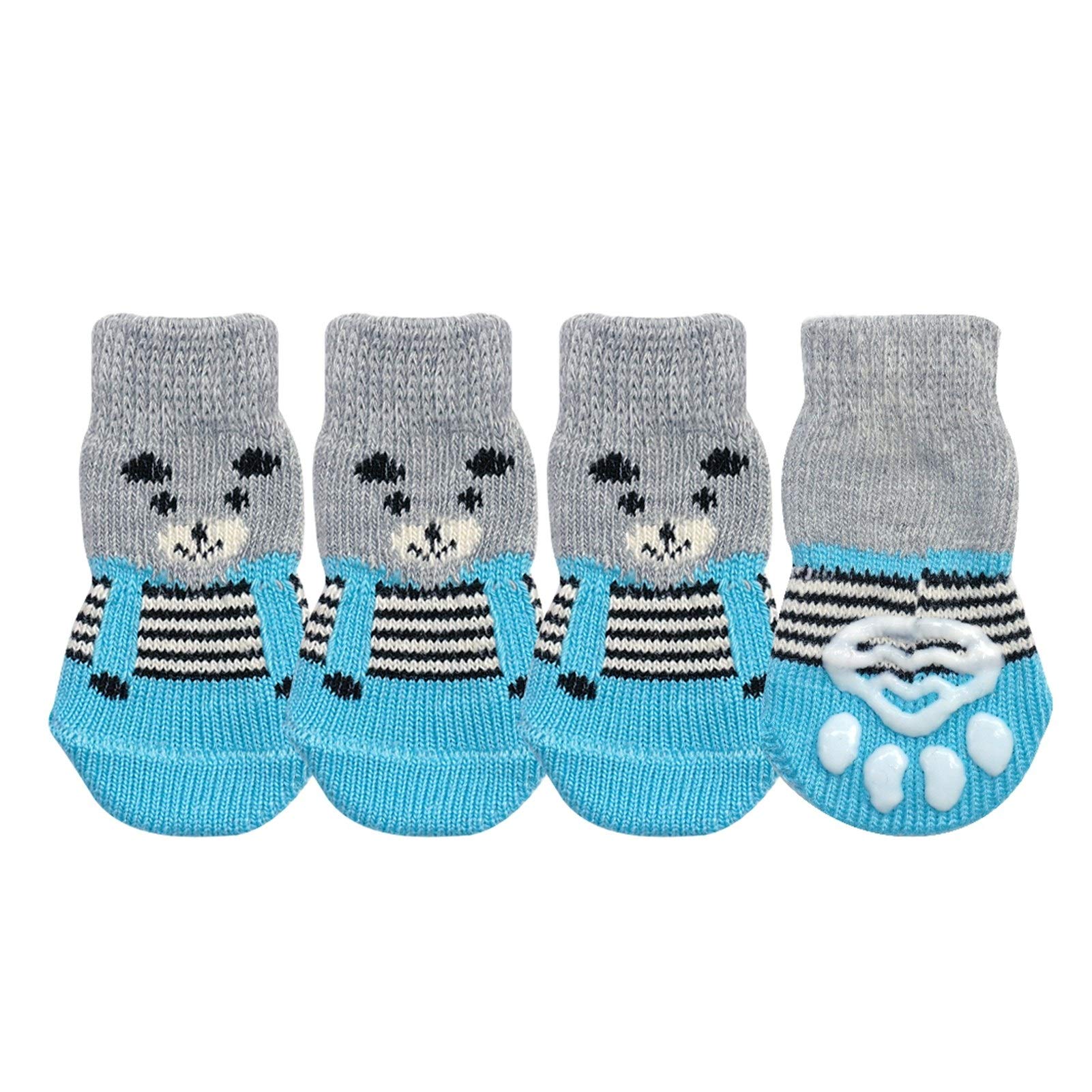 MOLUOPet shoes 4pcs/lot Dog Shoes Lovely Warm Dog Socks Anti-slip Puppy Cat Knit Socks Cute Cartoon Print Cats Dogs Boots Winter Wear (Color : Gray, Size : Small)