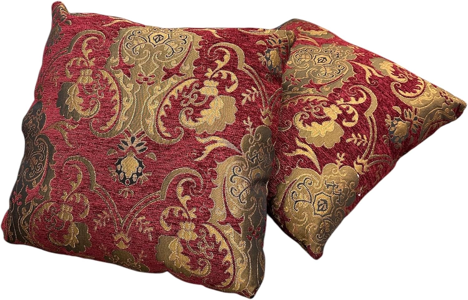Chenille Damask Fabric, Color Red/Gold,58-60 Inches Wide- Sold by The Yard