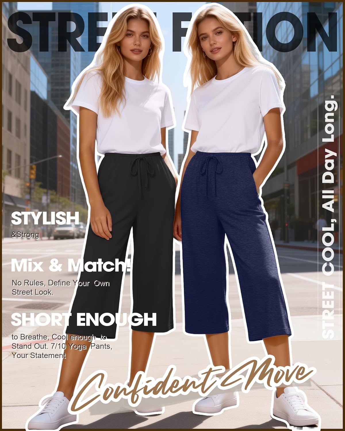 3 Pack Women's Capri Pants Drawstring Yoga Jogger Workout Sweatpants Straight Leg Pajama Trousers with Pockets - Image 3