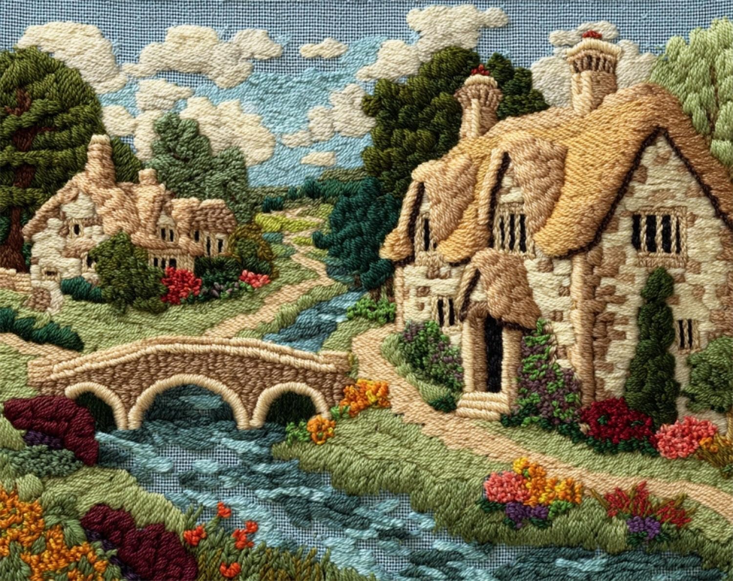 Henypt DIY Latch Hook Rug Kits Country Cottage 52x38cm