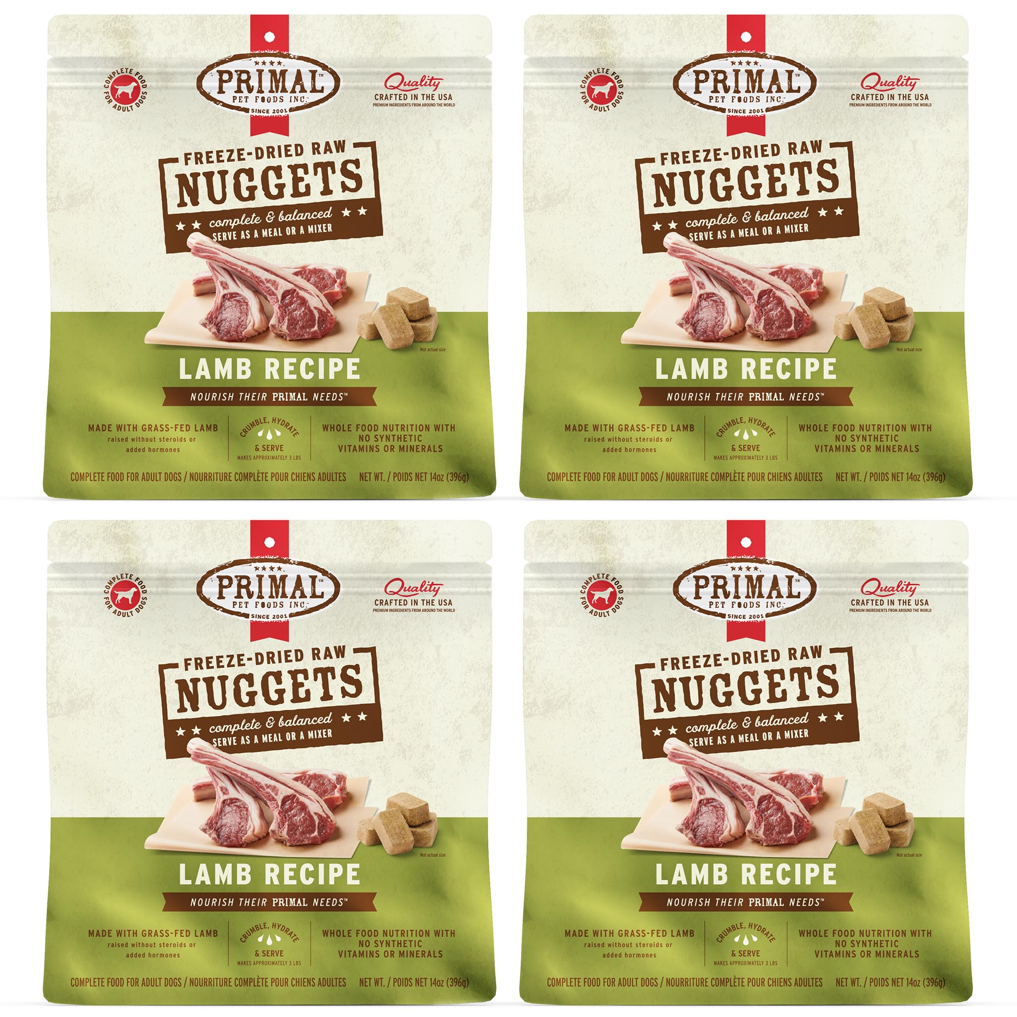 Primal Freeze Dried Raw Dog Food Nuggets, Lamb, 14 oz (4 Pack)