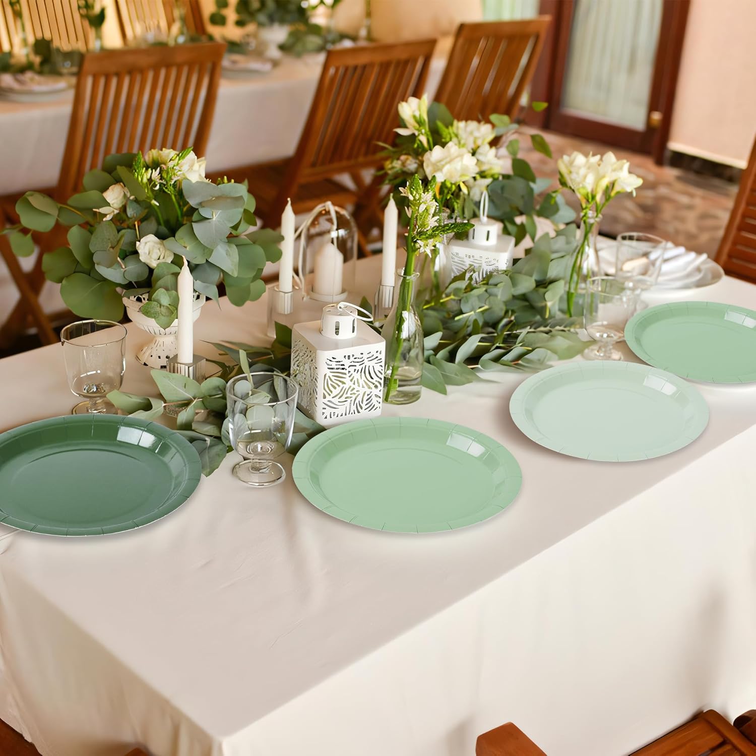 24 Pcs Sage Green Paper Plates Gradient Green Party Plates 7”Disposable Round Dessert Plates for St Patricks Day Birthday Wedding Bridal Baby Shower Party Supplies 4 Colors - Image 4