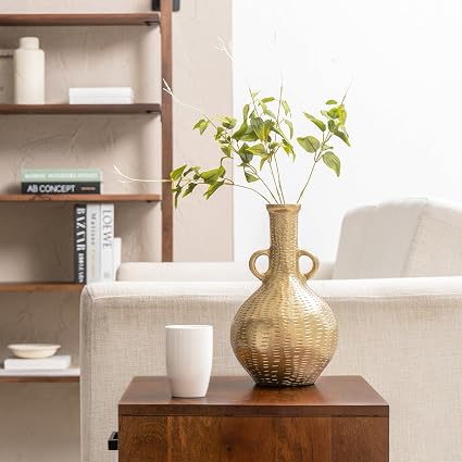MH London Metal Vase - 12 Inch Gold Finish Metal Flower Vase, Premium Design, Vintage Home Decor Item, Antique Home Decor, Metal Sculpture, Home Decor Items for Living Room, Office D cor