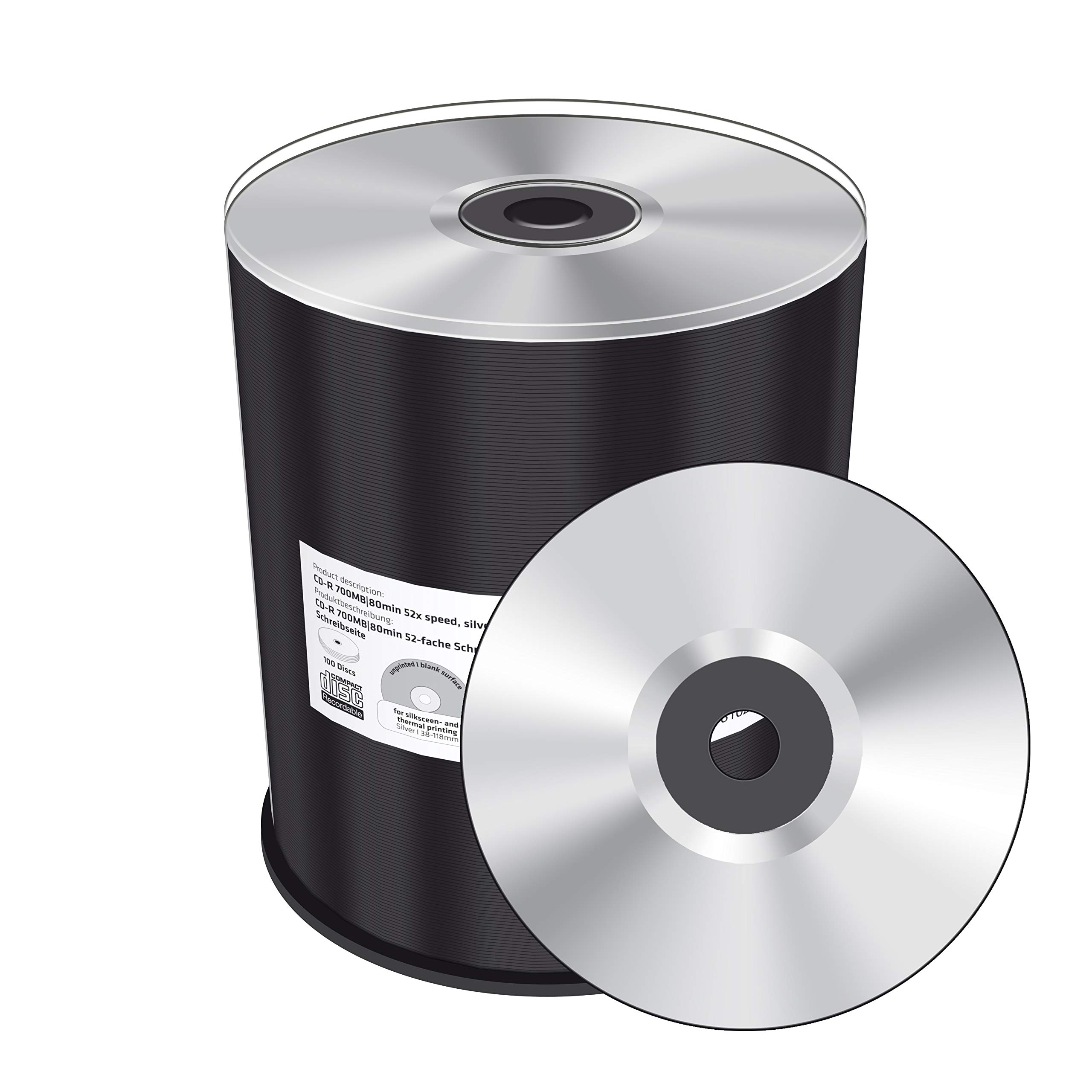 CD-R 700 MB|80 min 52-krotna prędkość zapisu, srebrny, niezadrukowany/niezadrukowany, czarna strona do pisania, 100 Cakebox