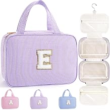 TOPEAST Teen Girl Gifts Trendy Stuff - Birthday Gifts for 7 8 9 10 11 12 13 14 15 16 17 18 Year Old Teen Girls, Hanging Toiletry Bag Initial Makeup Bag - Letter E, Purple