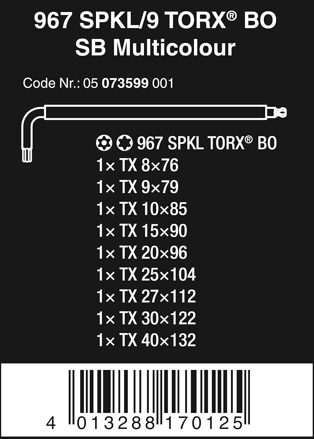 Wera 967 SPKL/9 Torx Bo Multicolor L-Key Set close-up