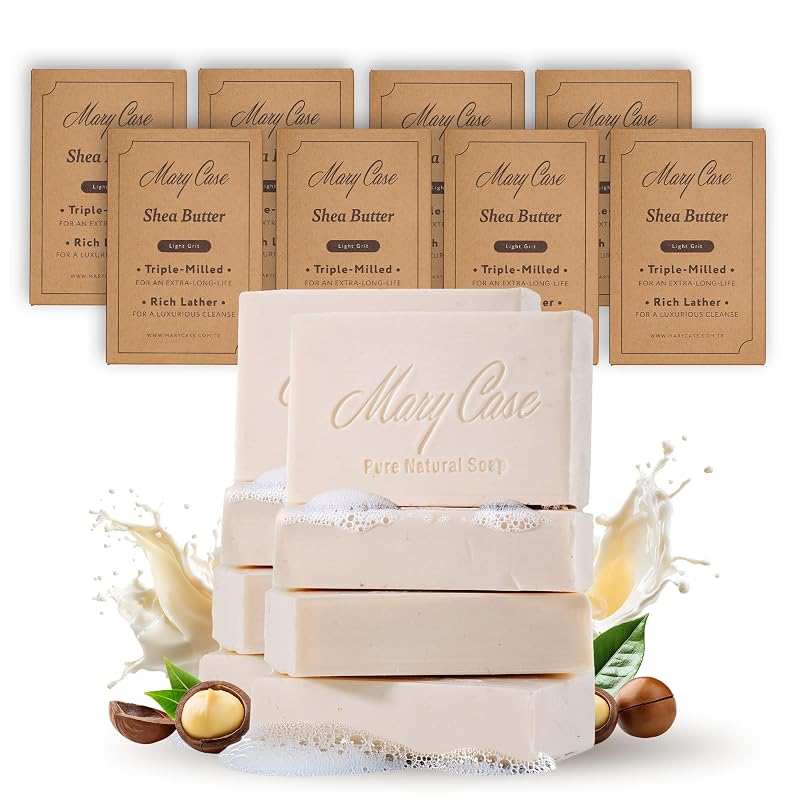 Sabonete em barra Mary Case com leite de cabra e manteiga de karité, sem fragrância, com óleos de oliva e coco, pacote com 8