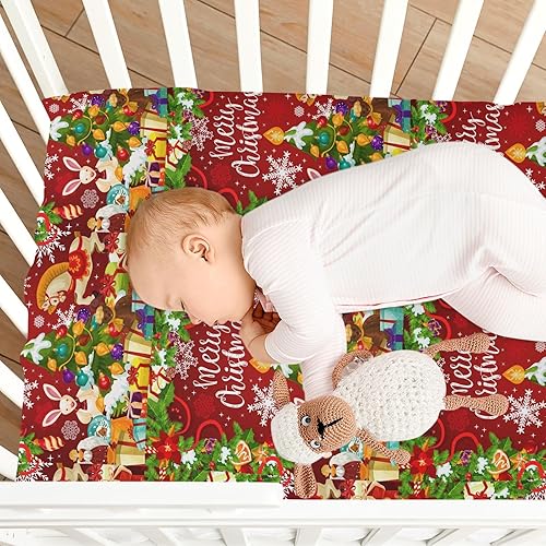 Miniatura 7 de Merry Christmas Crib Sheets - Stretchy Fitted Crib Sheets for Boys Girls, Unisex Cozy Baby Crib Sheet 28 x 52 x 9 Inches