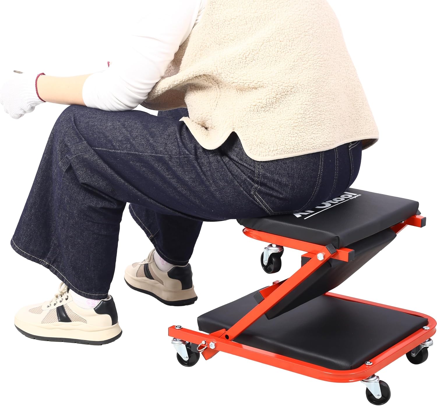 Mechanic Creeper, Garage Gift, 36" Z Creeper Seat, 2 in 1 Mechanic Gifts, 300 lbs Capacity, Low Profile Creeper with 6 Wheels in Garage/Shop for Fathers Day Tool Gift, Red