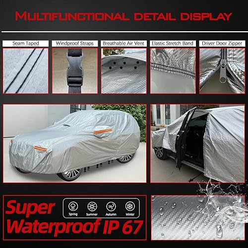 Miniatura 5 de OWEEIO Funda gruesa para automóvil impermeable para todo tipo de clima, cubierta exterior completa, cubierta universal para automóvil para