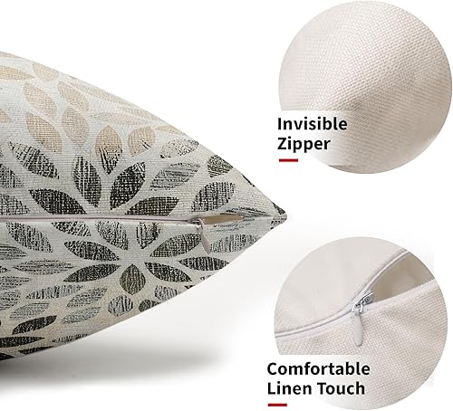 Miniatura 2 de Juego de 2 fundas de almohada lumbar de dalia marrón de 12 x 20 pulgadas, fundas de almohada rectangulares decorativas con flores geométricas