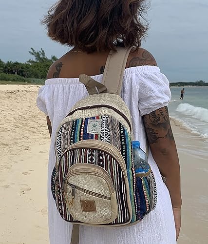 Miniatura 8 de KayJayStyles Mochila hecha a mano de cáñamo natural Nepal para mujeres y niñas, pequeña mochila ligera, Daypack1, Mochilas Daypack