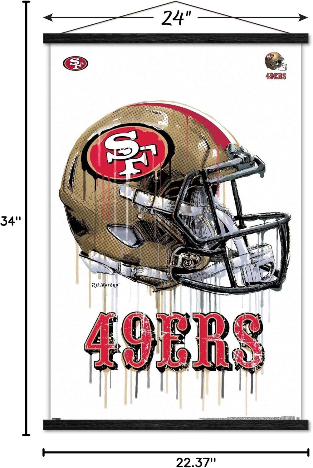 Trends International NFL San Francisco 49ers - Drip Helmet 20 Wall Poster, 22.375" x 34", Print and Black Hanger Bundle