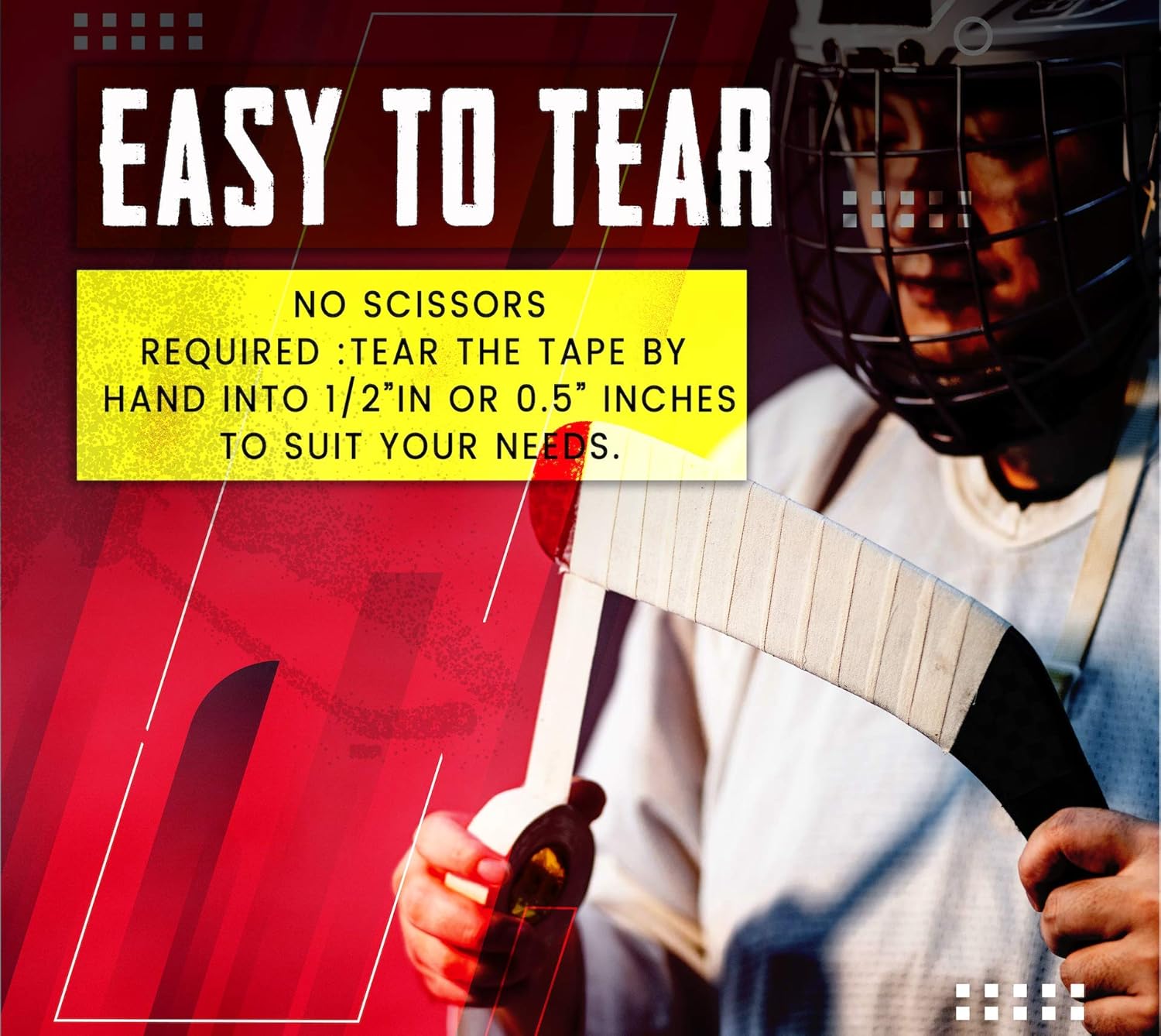 White Hockey Tape 6x Pack - Multipurpose Cloth Tape Roll for Ice & Roller Hockey Stick, Blade & Handle protector - Strong Over Grip for Lacrosse Baseball Bat - Sports Gifts, Accessories, Equipment : Sports & Outdoors