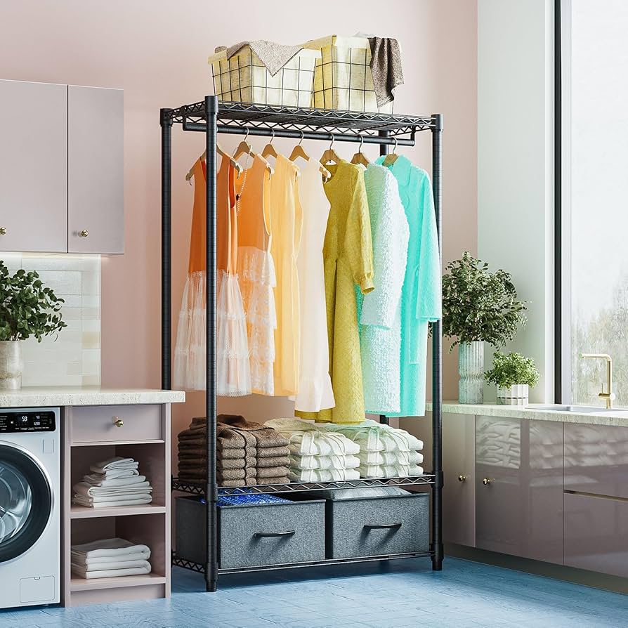 IZEUK ハンガーラック スリム 洋服ラック 押入れ収納棚 Amazon｜IZEUK ハンガーラック スリム 洋服ラック 押入れ収納棚