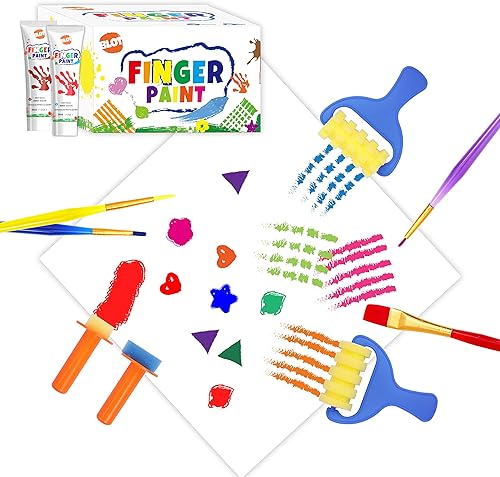 Miniatura 4 de Kit de pintura para niños de aprendizaje temprano, pinturas para dedos lavables con pinceles de pintura surtidos, sellos, esponjas, paleta para