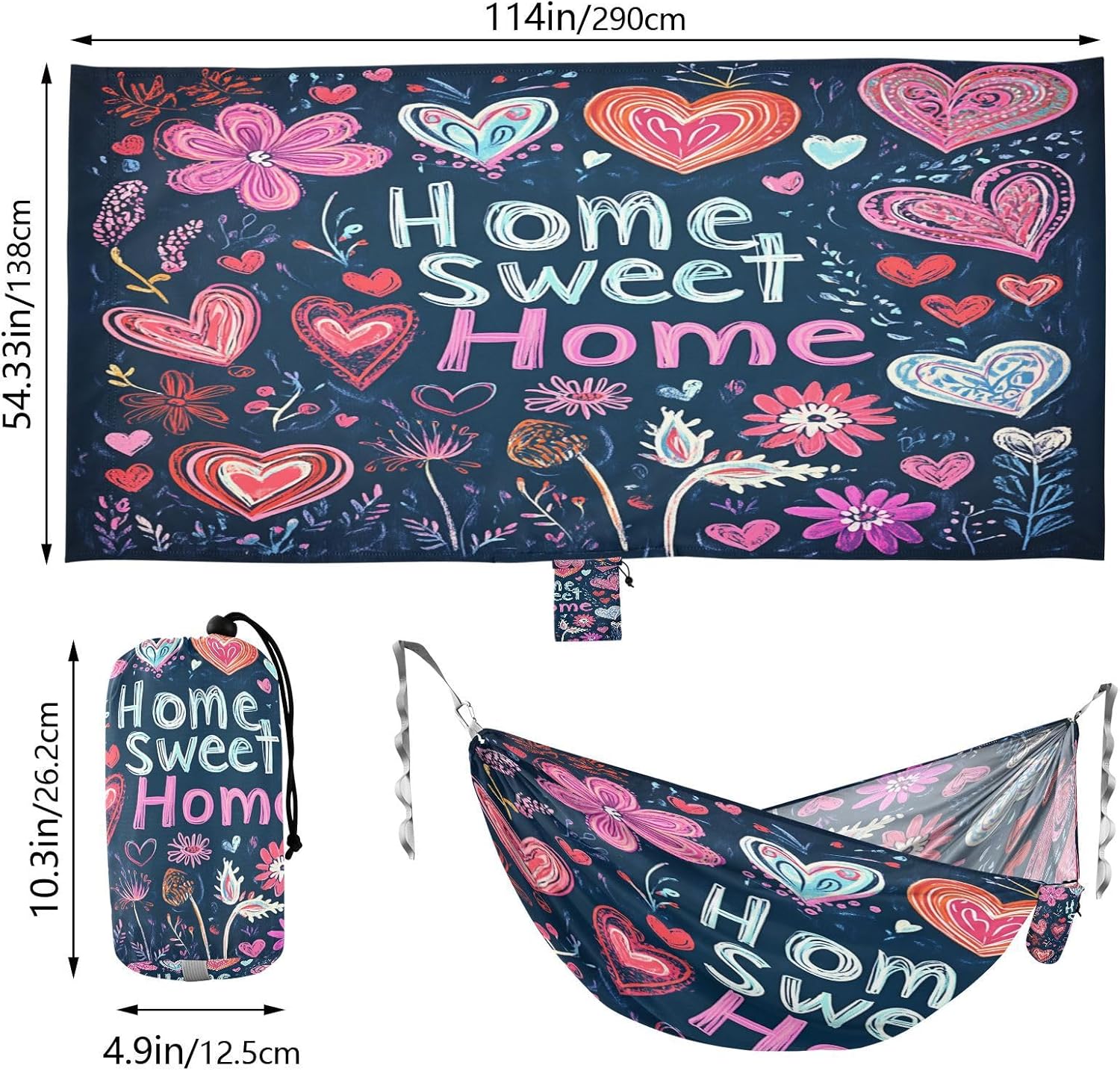 Valentines Day Flowers Red Lips Camping Hammocks with Tree Straps Cloth Hammock for Indoor Outdoor Patio