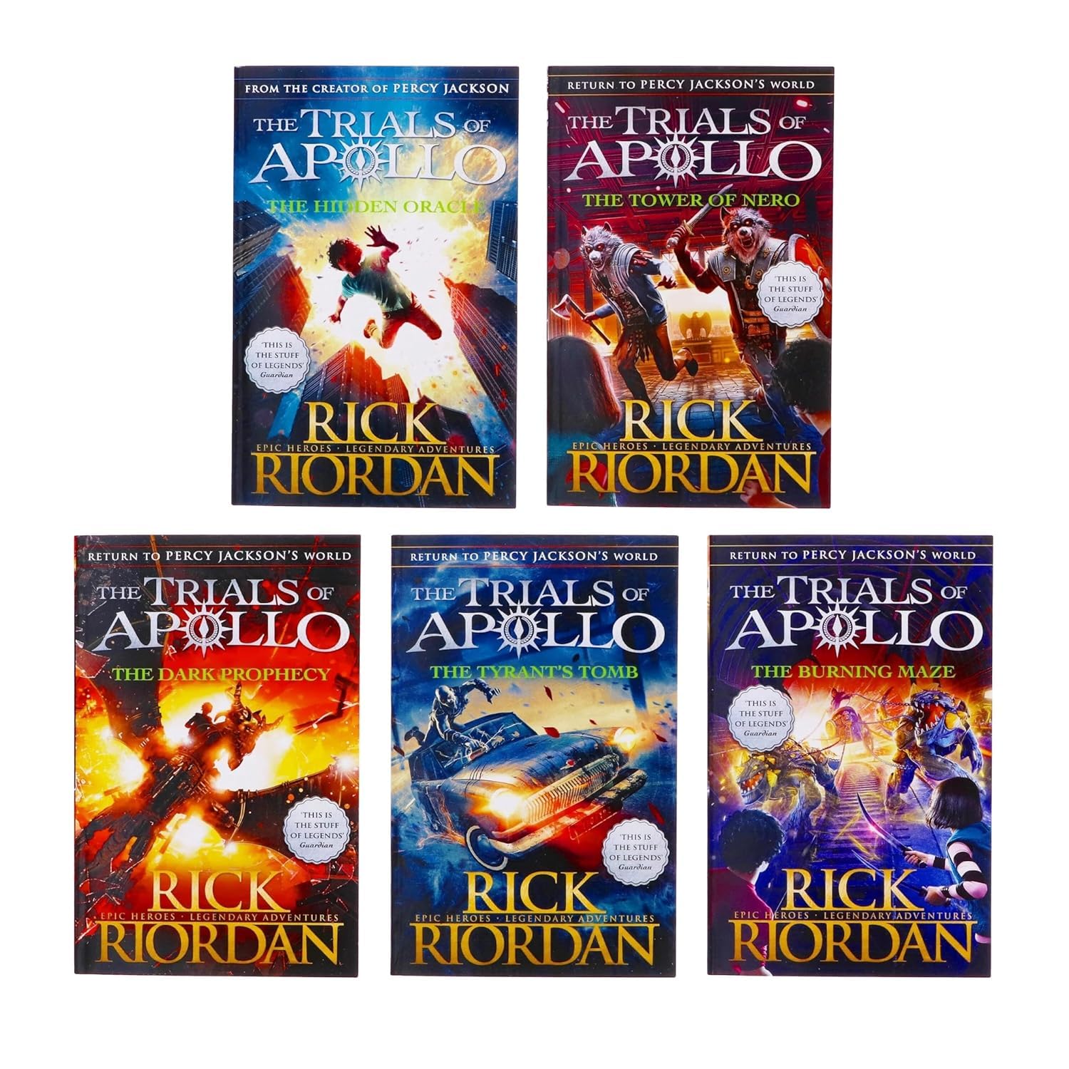 The Trials of Apollo Series – Complete 5-Book Collection Box Set by Rick Riordan (The Hidden Oracle; The Dark Prophecy; The Burning Maze; The Tyrant’s Tomb; The Tower of Nero)