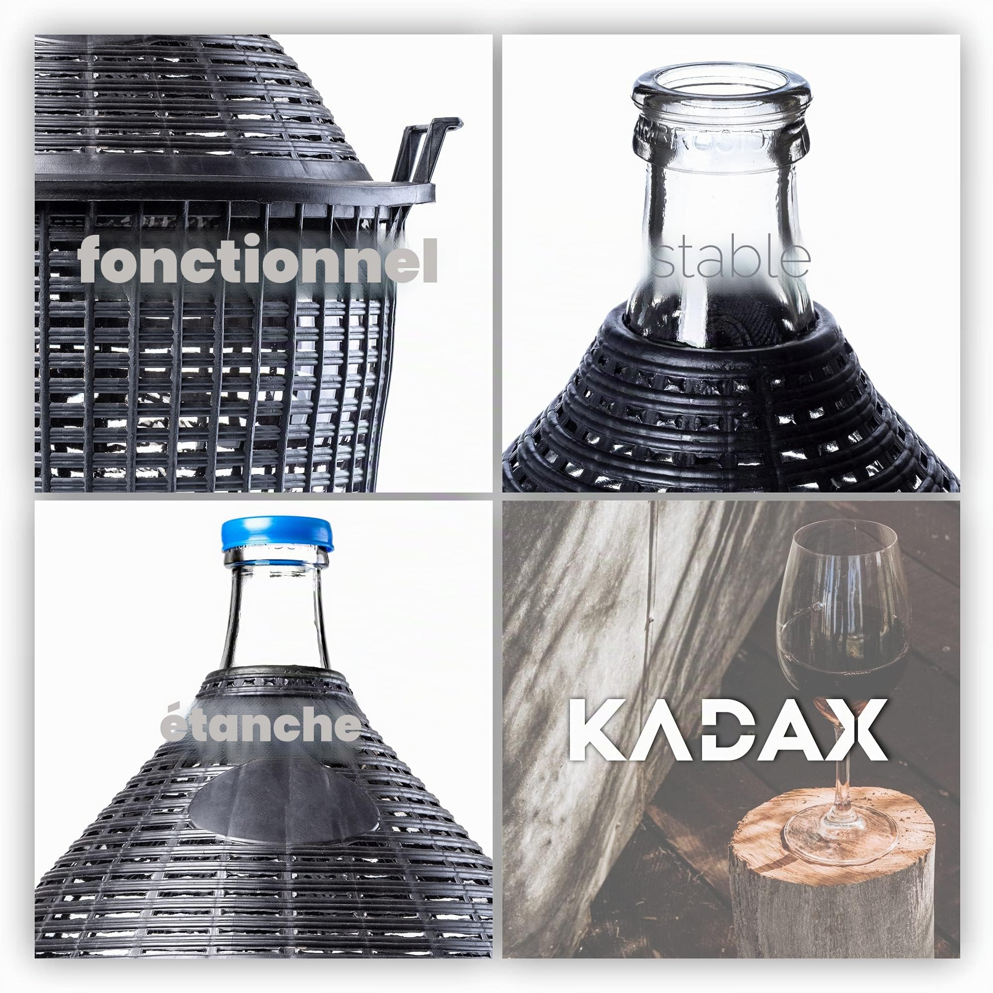 KADAX bonbonne en Verre 20L – Ballons de Fermentation à col étroit avec Panier pour vin, bière & cidre