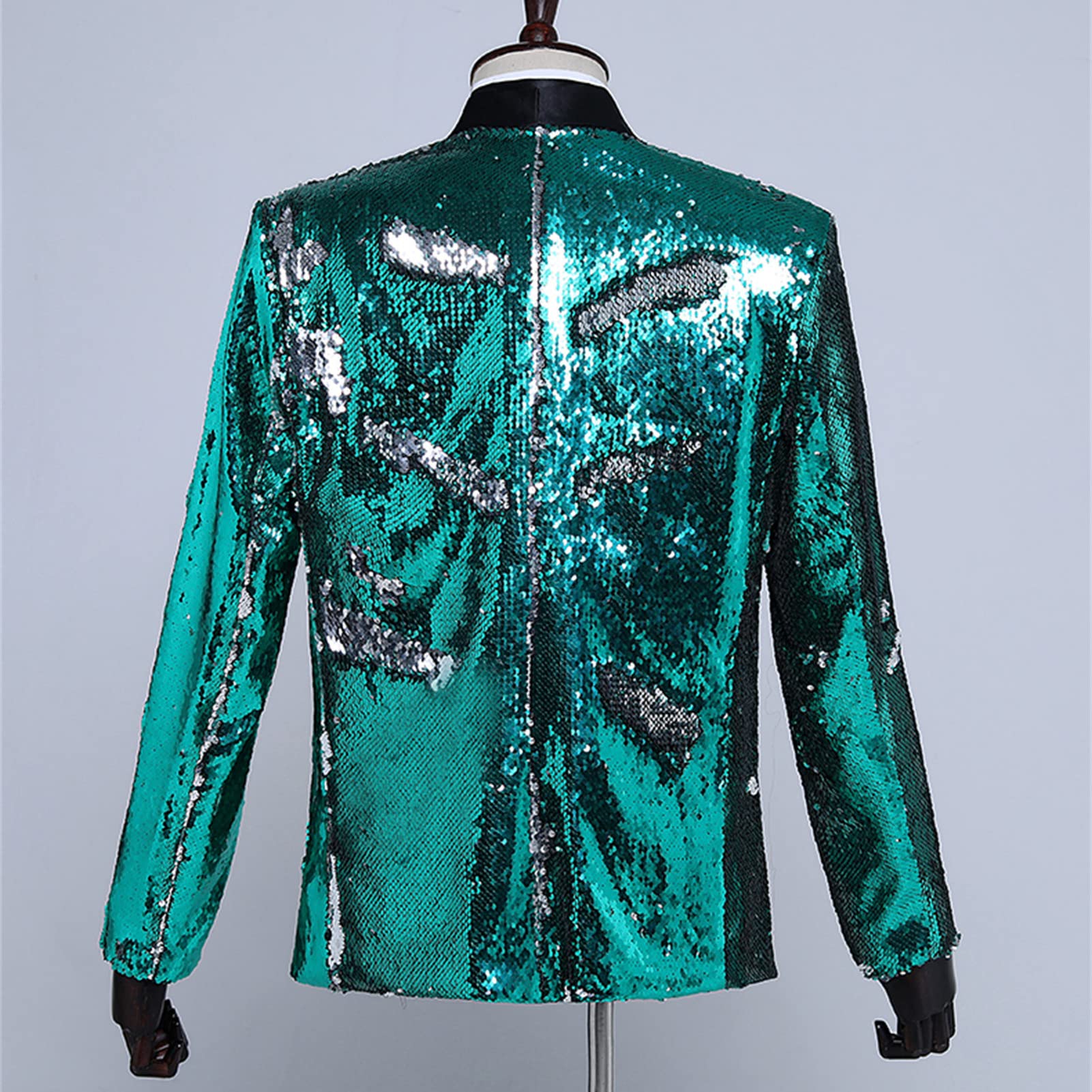 Men's Shiny Sequins Suit Jacket Sequin Wedding Nightclub Tuxedo Sport Coat Slim One Button Festival Party Blazer (Green,3X-Large)