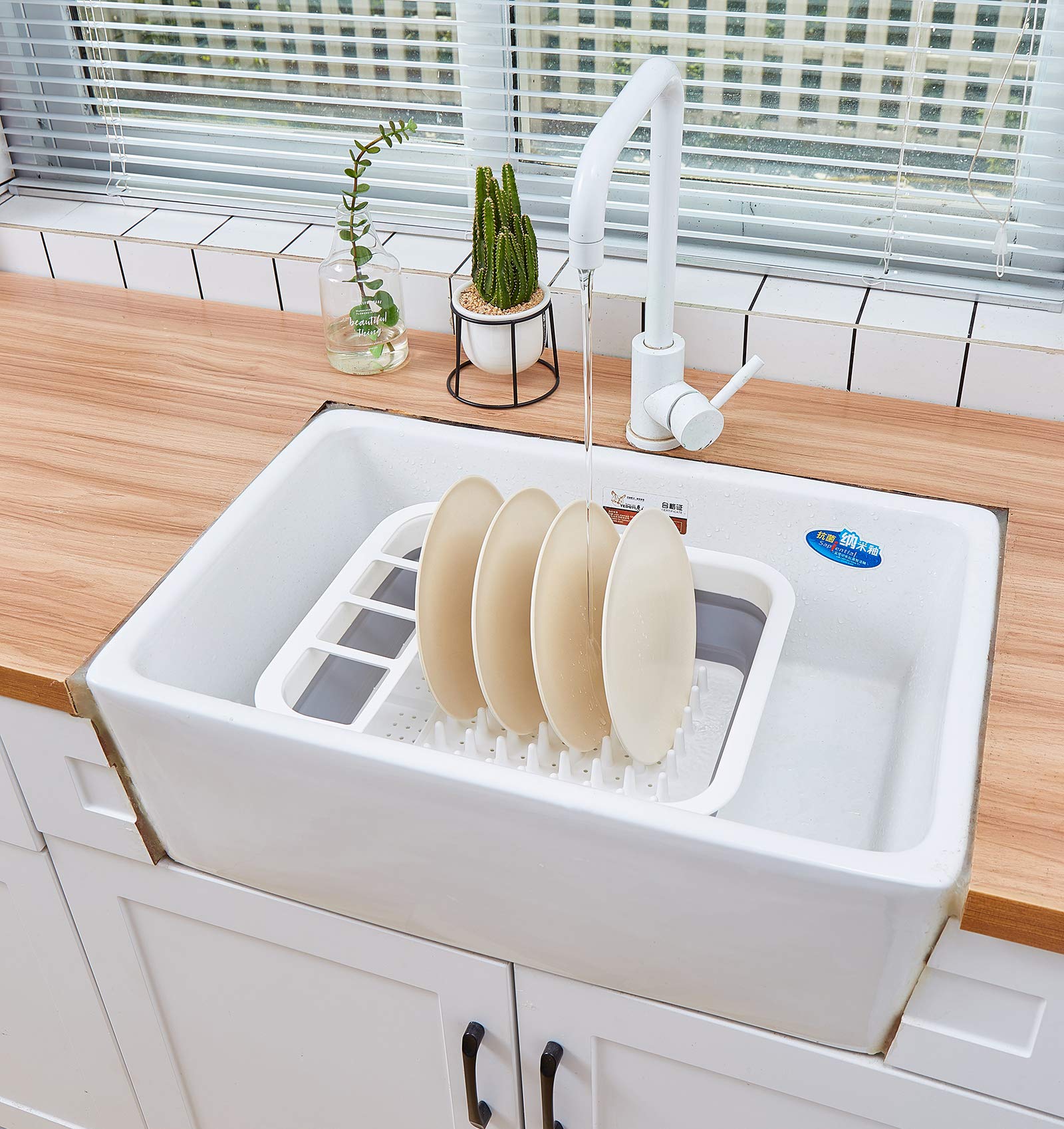Escurreplatos plegable, escurridor de platos portátil, organizador de vajilla, estante plegable de almacenamiento de vajilla, estante de cubiertos para encimera de cocina, accesorios de caravana (gris