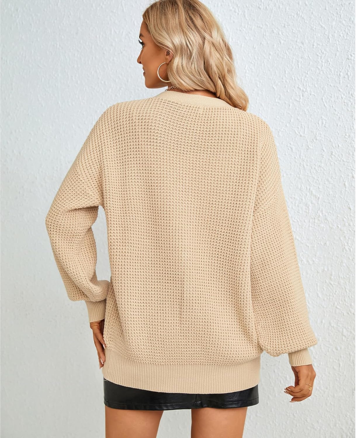 QUALFORT Cardigan Sweaters for Women 100% Cotton Button-Down Oversized Knit Cardigans with Pockets for Fall Winter Trendy - Image 2