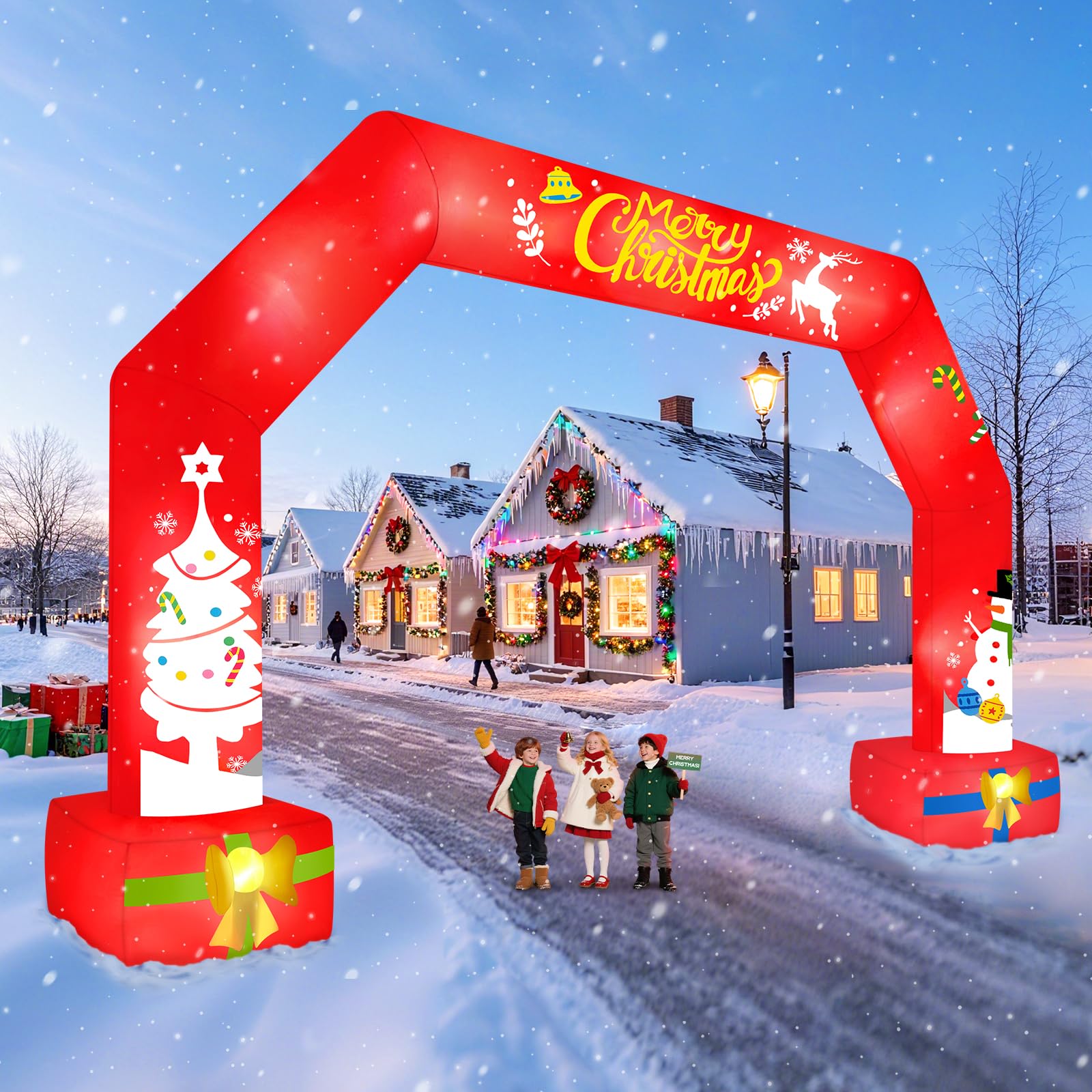 20Ft Christmas Inflatable Archway, EBANKU Giant Merry Christmas Inflatable Arch with Snowman Candy Cane Blow Up Yard Outdoor Decorations with LED Lights for Xmas Party Yard Garden Lawn Decors (20FT)