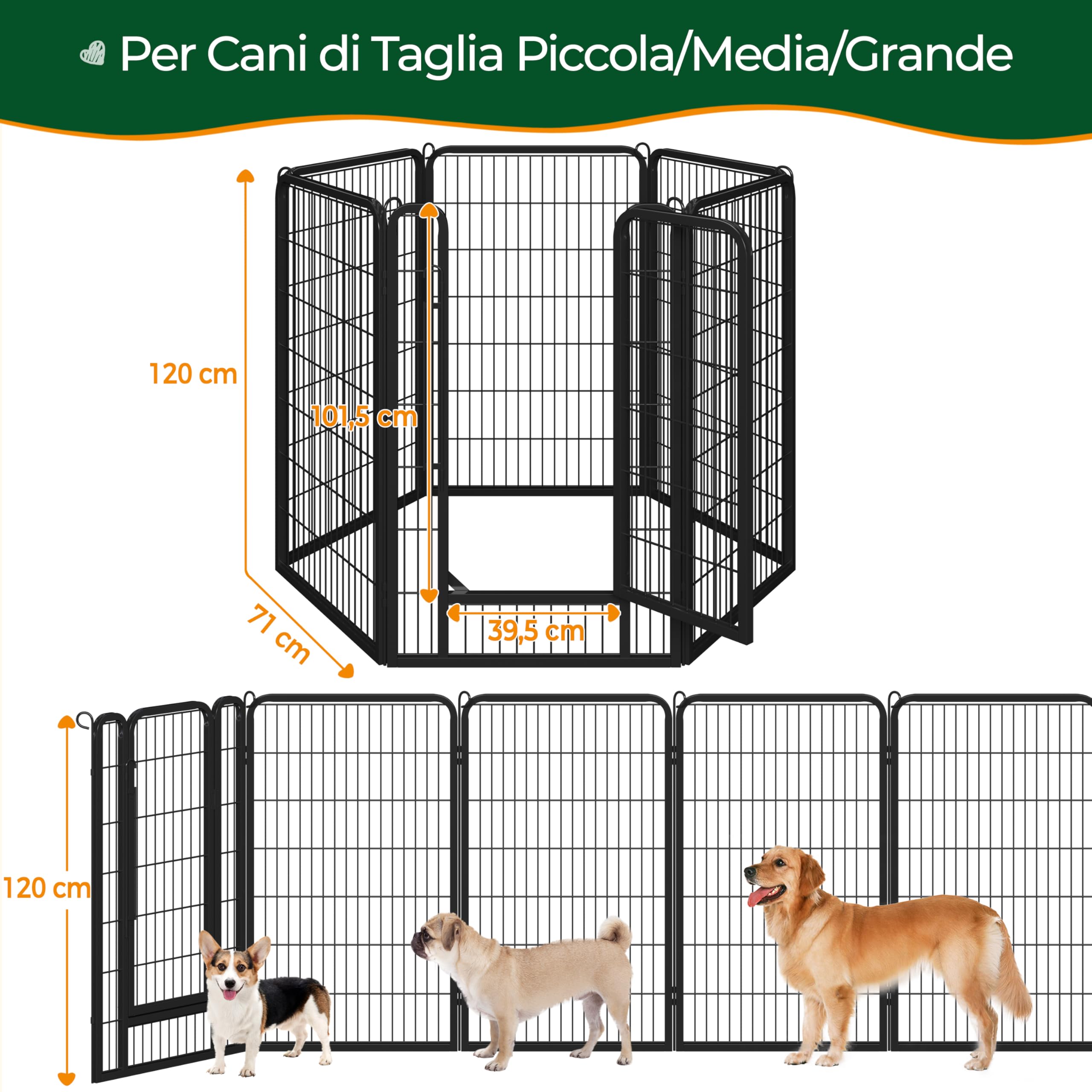 Yaheetech Recinto per Cani Grande 6 Pannelli 71 x 120 cm Conigli Animali Cuccioli per Casa da Interno e Esterno Giardino in Ferro Recinzione Rete Metallica Pieghevole e Portatile