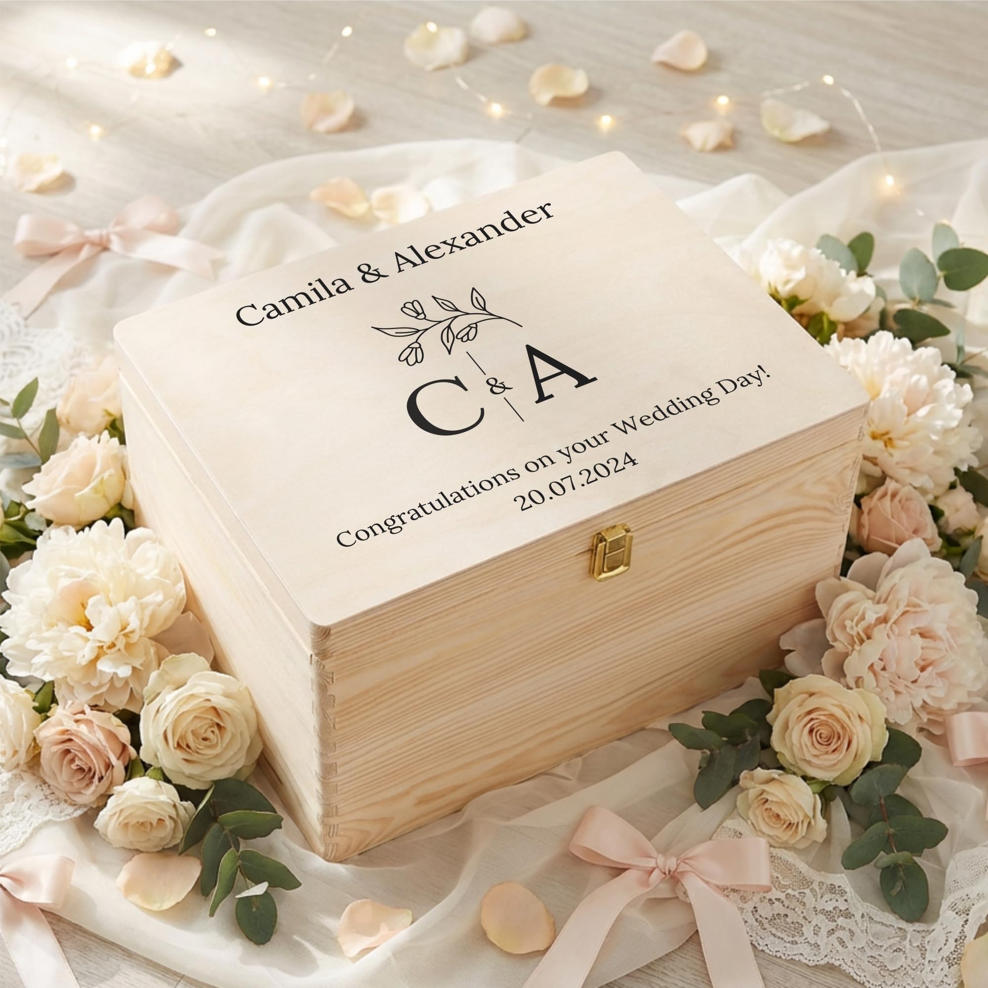 Creative DECO Personalizado Caja de Regalos Originales para los Novios Boda | Regalo | Caja Madera de Recuerdos Especiales Personalizada | Personalizadas Personalizados | Parejas Aniversario Matrimonio