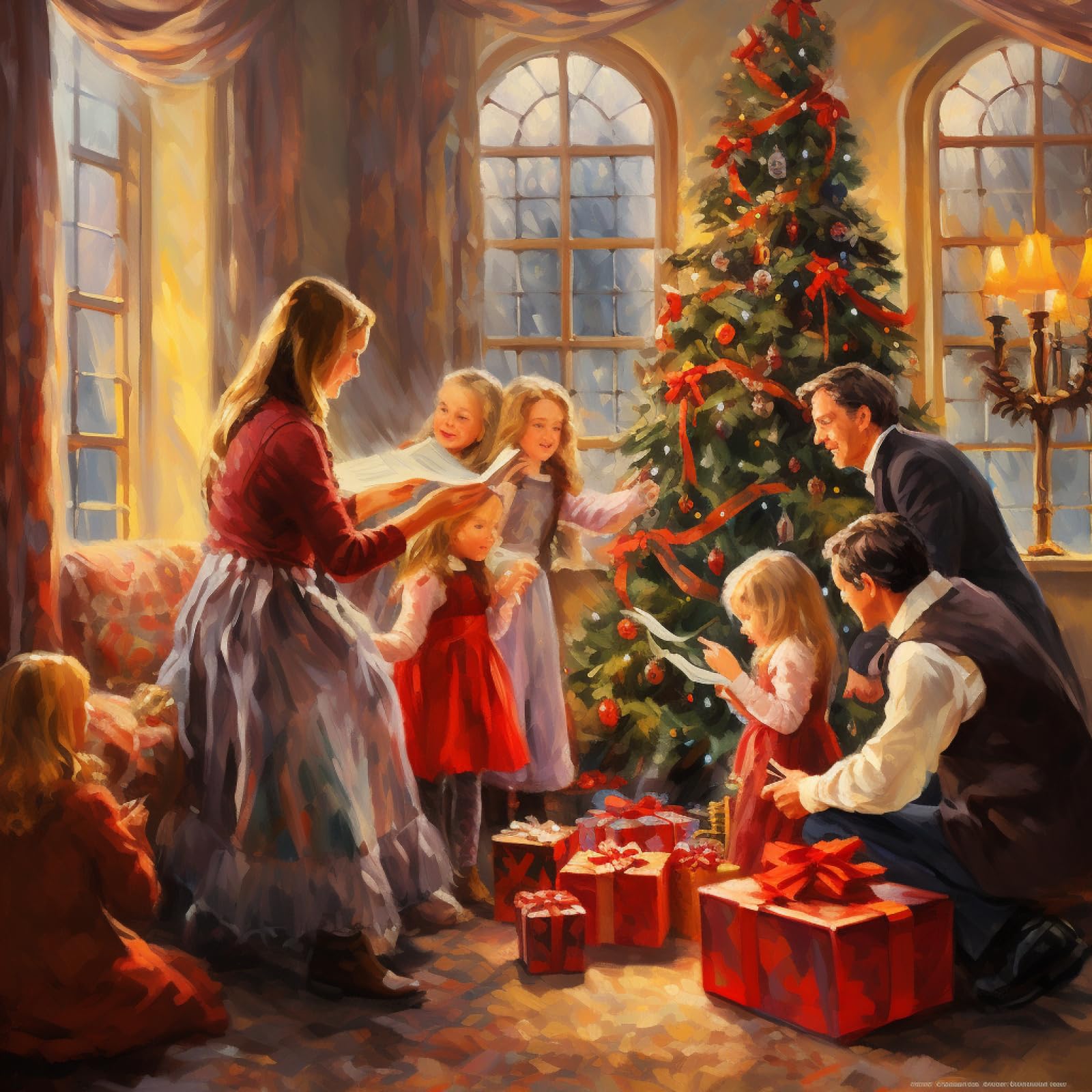 PIPISKY Paint by Numbers,Family Celebrating Christmas Together,AI Generated Photos to Painting,The Perfect Fusion of Art and Technology,Digital Oil Painting Creations,40x50cm,No Frame