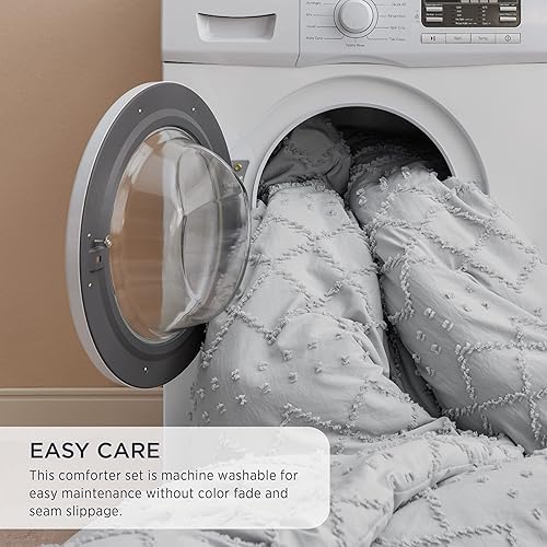 Miniatura 7 de Bedsure Juego de edredón tamaño California King, edredón gris claro, juego de ropa de cama bohemio desgastado chic, juego de ropa de cama de 3