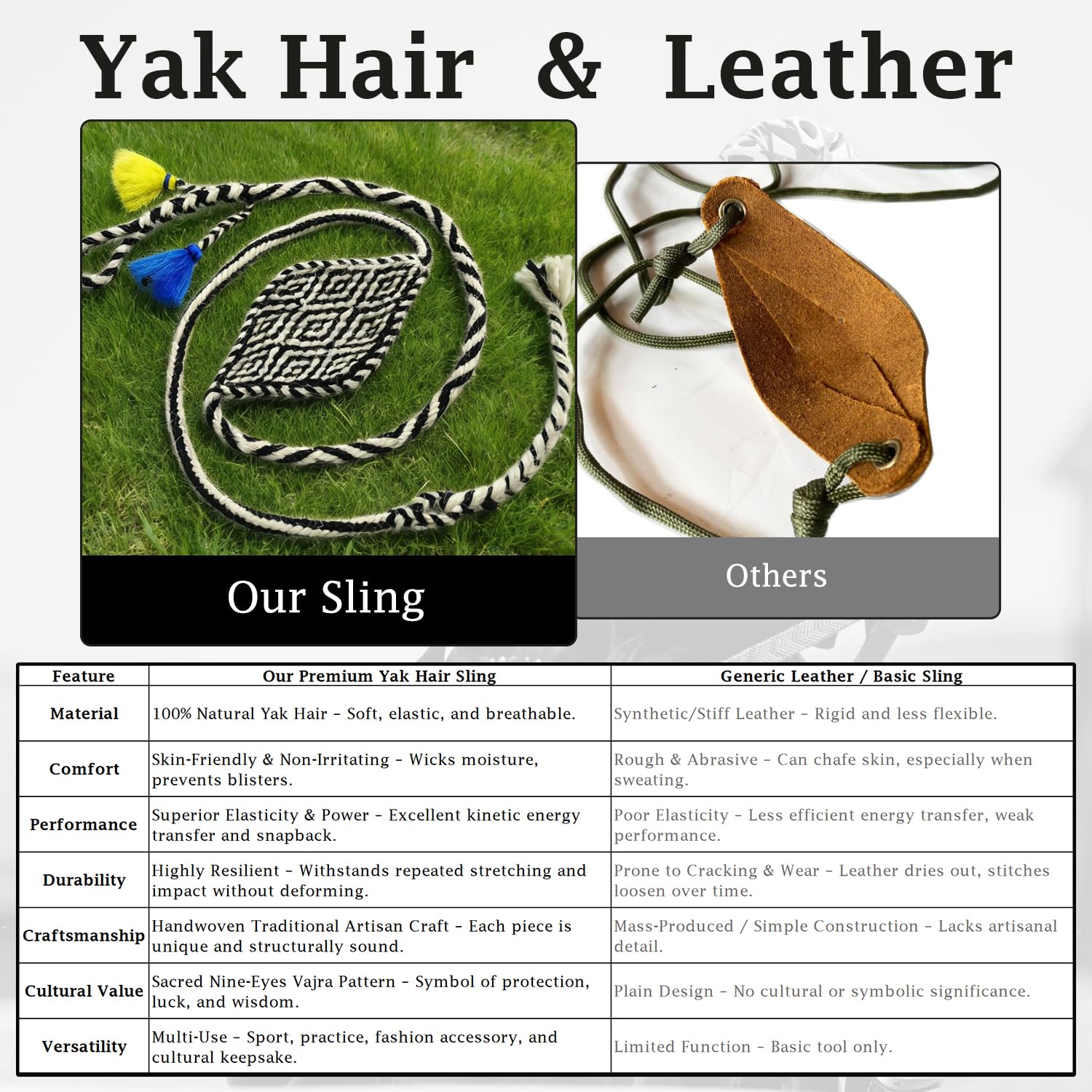 THREE ARCHERS Yakwolle Steinschleuder – Traditionelle Handgeflochtene Wurfschleuder für Outdoor Wettkampf 100% natürliche Steinschleuder für Erwachsene