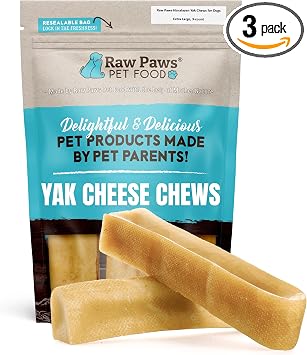 Raw Paws Himalayan Yak Chews for Large Dogs, XL 3-Count - Hard Milk Bone | Packed in USA - Yak Cheese Himalayan Dog Chews - Yak Bones - Dog Cheese Sticks - Long-Lasting