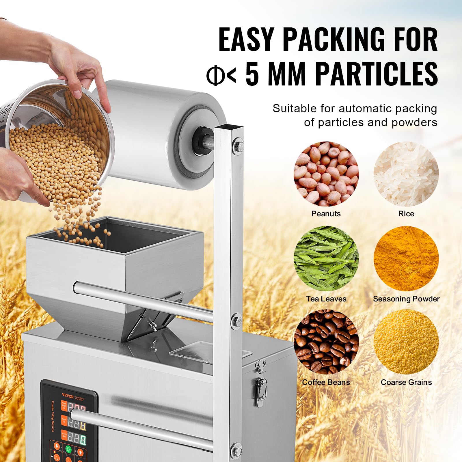 VEVOR Confezionatrice Automatica per Particelle, 1-100 g, Bustina Multifunzione per Riempire Ponderazione Bustine di Polvere, Riempitrice per Polvere per Semi di Tè Grani Farina Chicchi