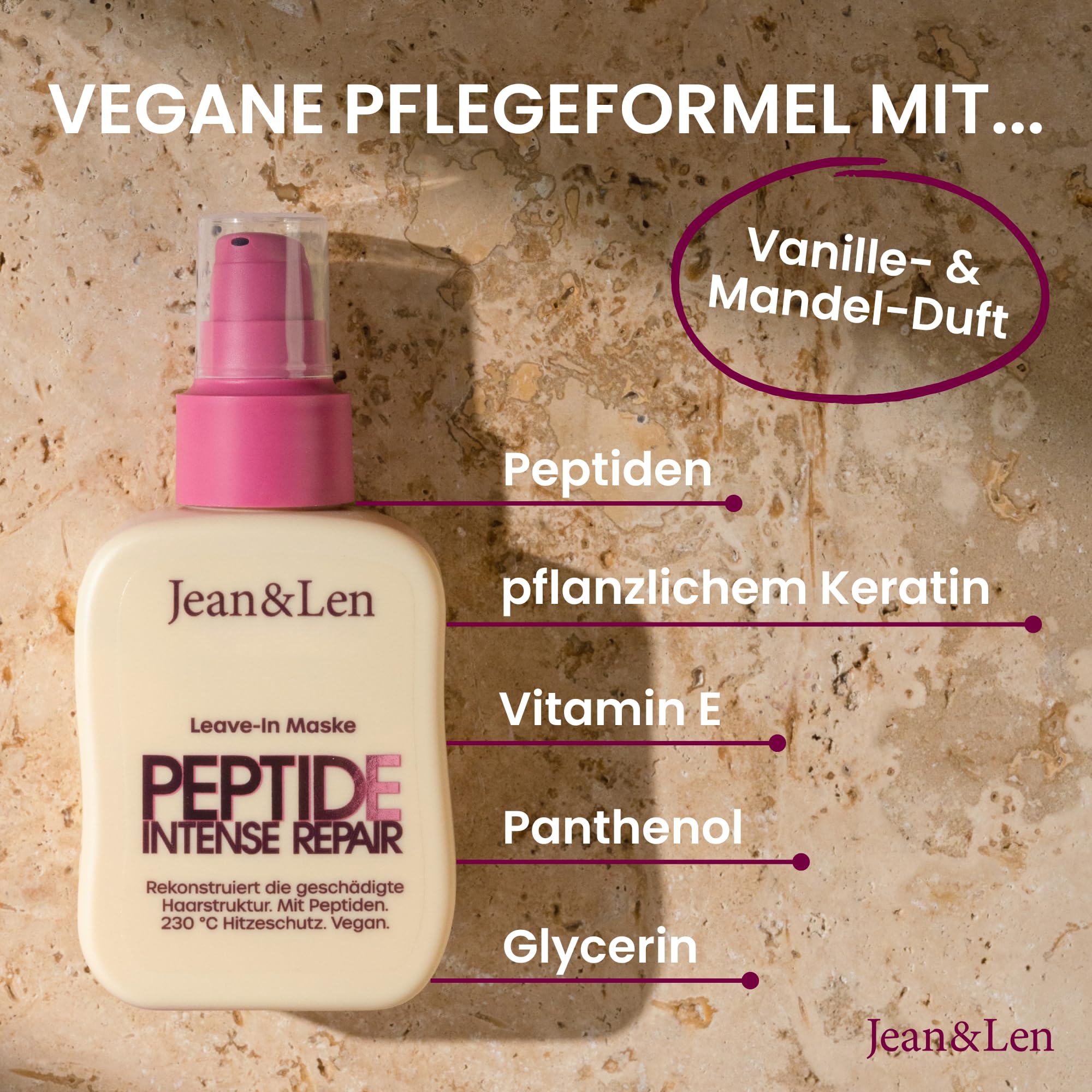 Jean & Len Leave-In Hair Mask Peptide Bond Repair Set, per capelli stressati e danneggiati, ricostruisce e ripara i capelli, leviga la struttura, protezione termica fino a 230 °C, vegan, 6 x 100 ml