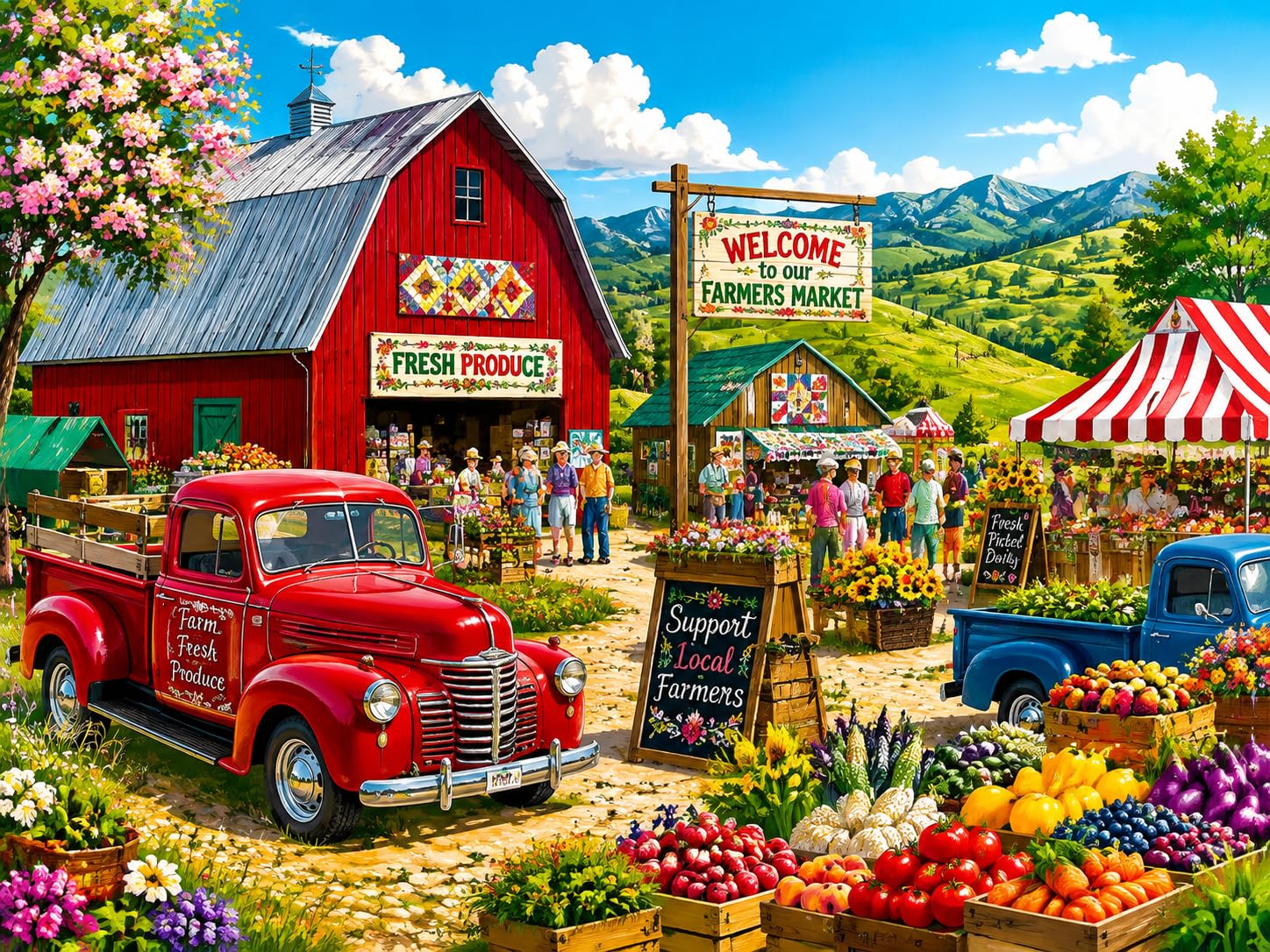 200‑Piece Jigsaw Puzzle for Adults, Red Barn Market Landscape Art