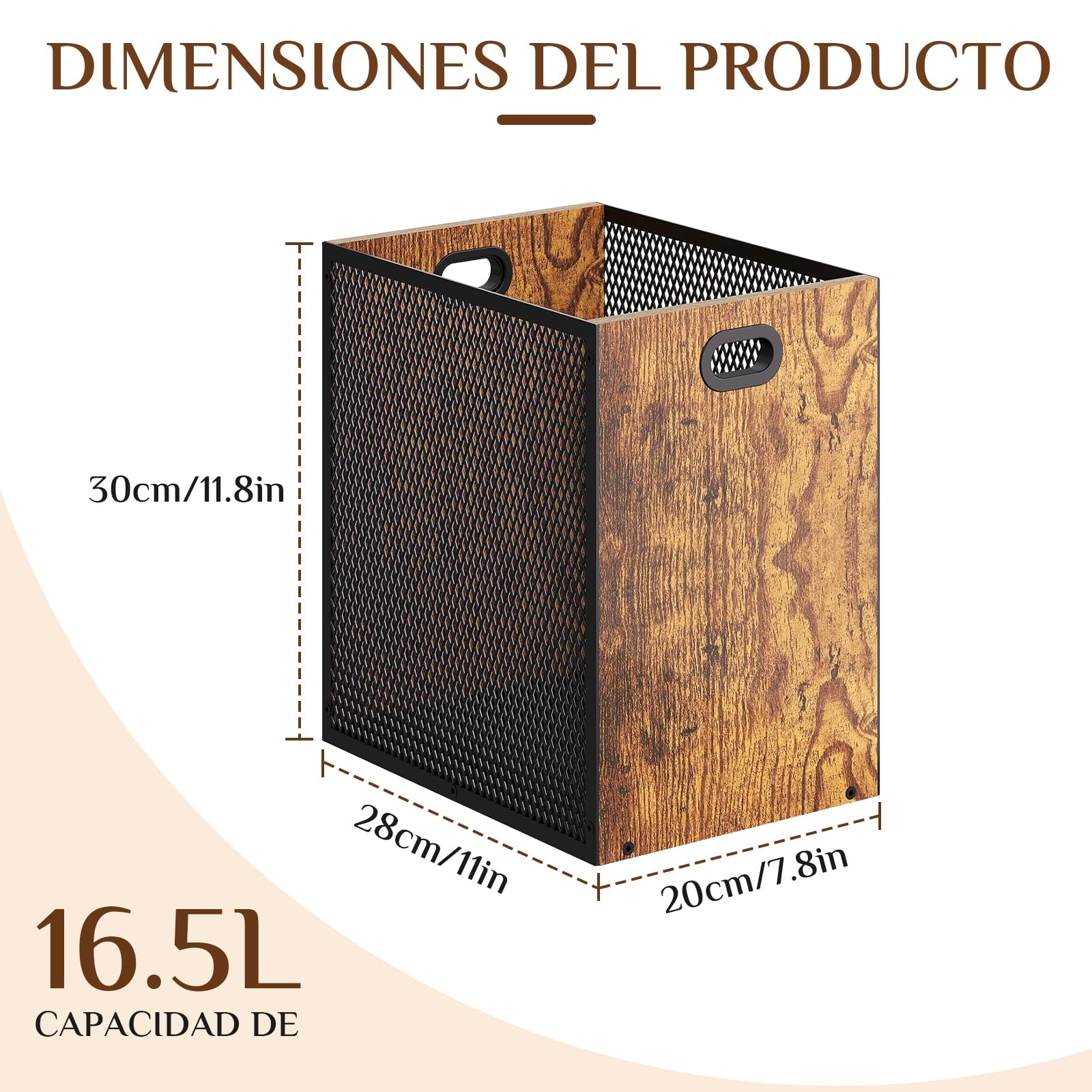 Papelera de Oficina de Metal y Madera con Asa