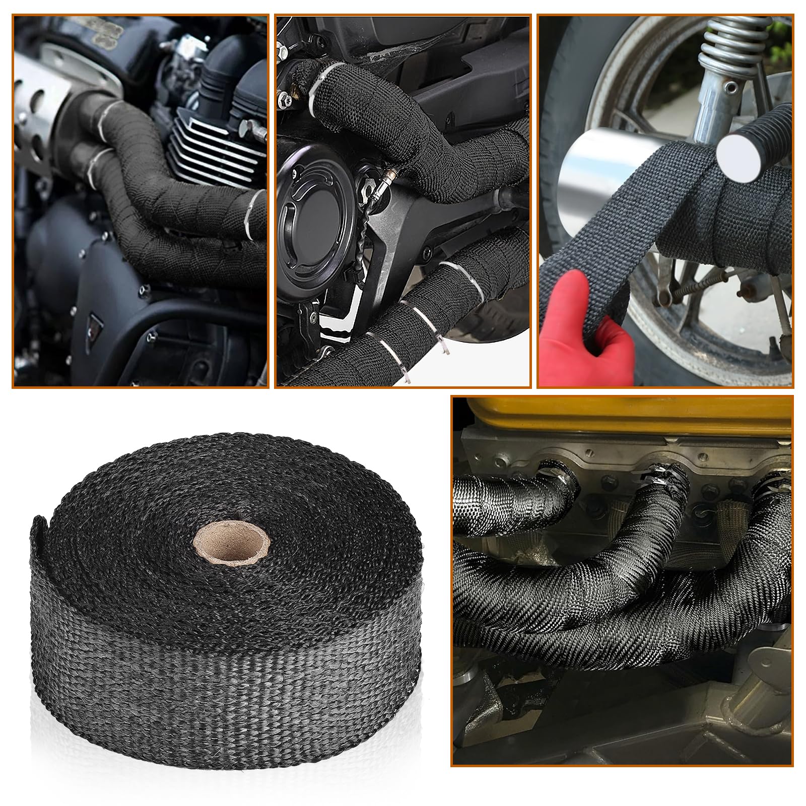 10M x 5CM Cinta Anticalorica Escape, Cinta de Escape Termica Moto Negro, Cinta Calorica Escape con 10 Bridas Inoxidable para Colectores de Escape de Moto y Coches También