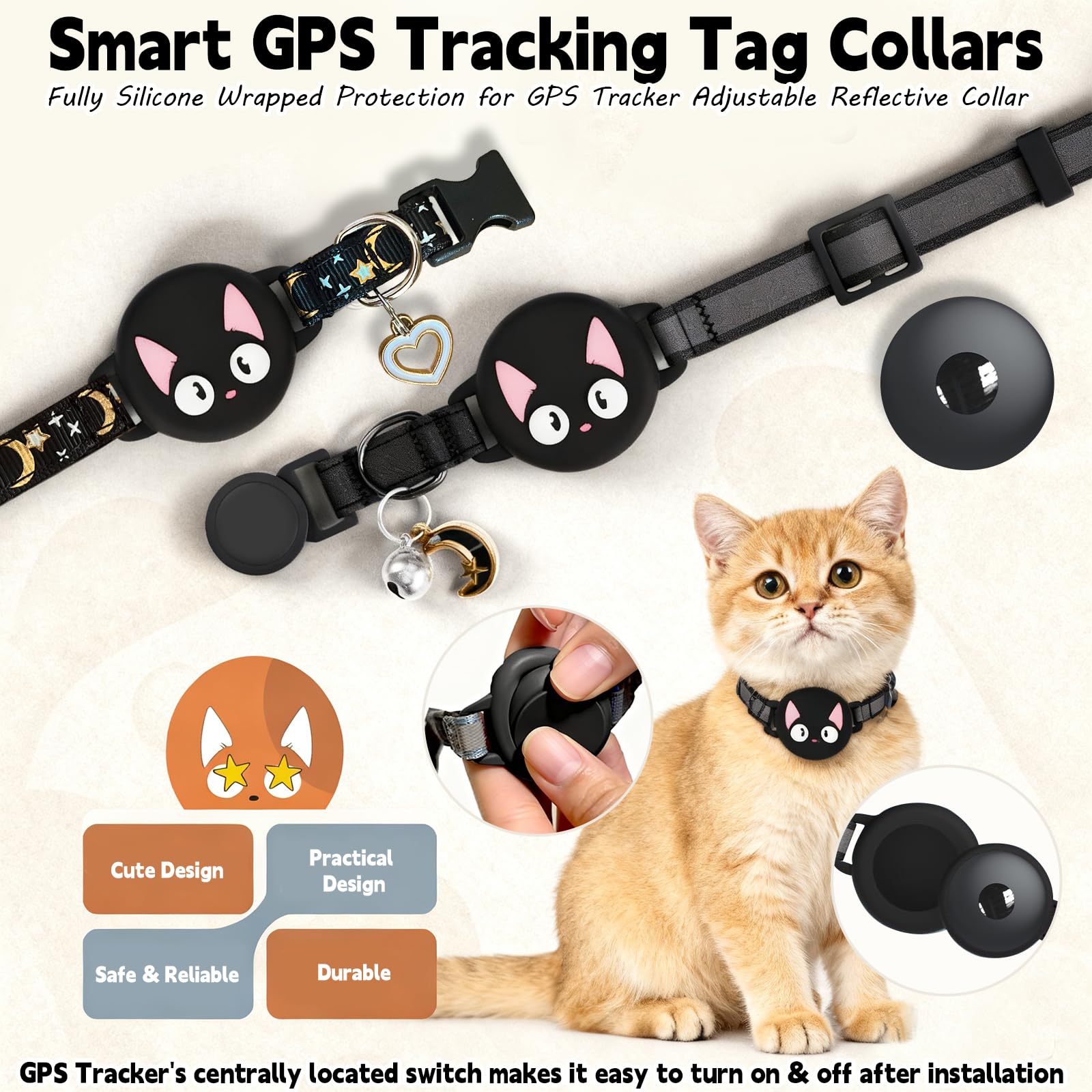 Katze GPS Tracker Hund Ohne ABO für iOS Apple, Smart Tag mit Katzen Halsband Keine Monatliche Gebühr, Mini Pet Tracker Air Tags für Kinderverfolgung Katzentracker Katzentracking, 1 Set