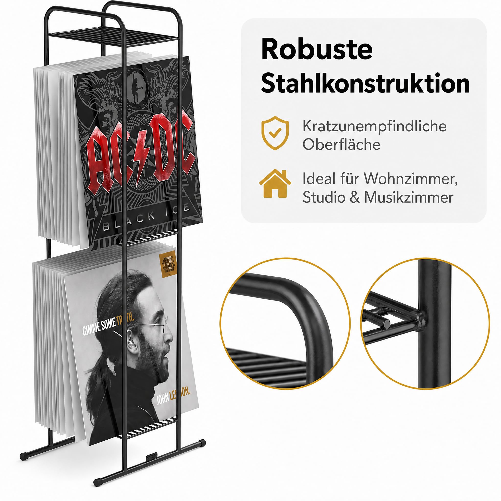 Zomo VS-Rack Vinya 100 Vinylständer – 300 x 190 x 805 mm - Schwarz - 2 Ebenen Plattenregal aus Stahl – bis 100 LPs – Moderner Schallplattenständer mit stabilem Standfuß