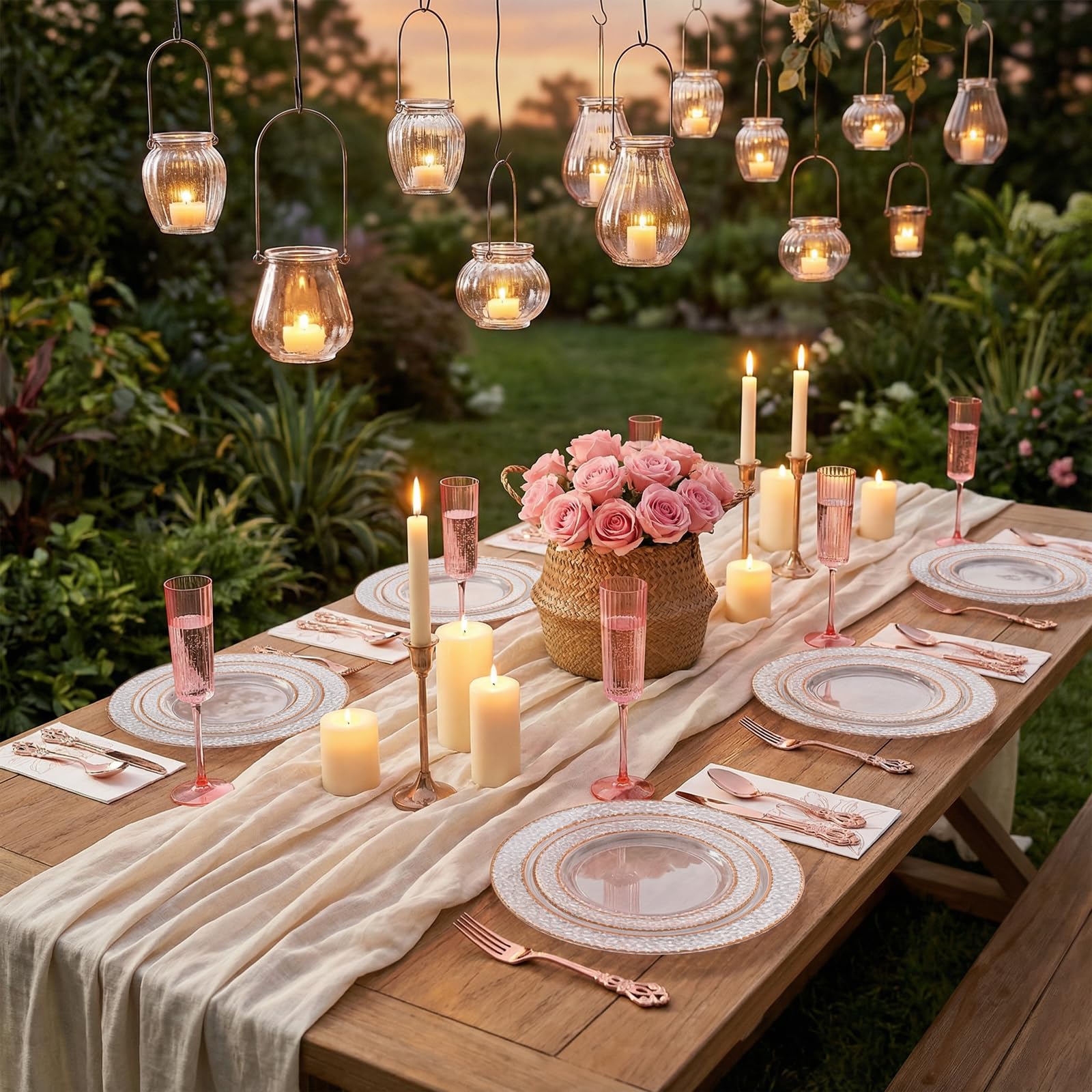 OCCASIONS Lot de 150 pièces (25 invités) Assiettes en plastique jetables/ réutilisables extra lourdes vintage pour mariage (Collection Chateau en Blush Rose