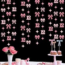 Glitter Pink 12th Bow Birthday Decorations Hot Pink Conquette Bow Garland Streamer Banner Backdrop for Girls Happy 12th Birthday Slayin Since 2014 Cheers to 12 Years Old Anniversary Party Supplies