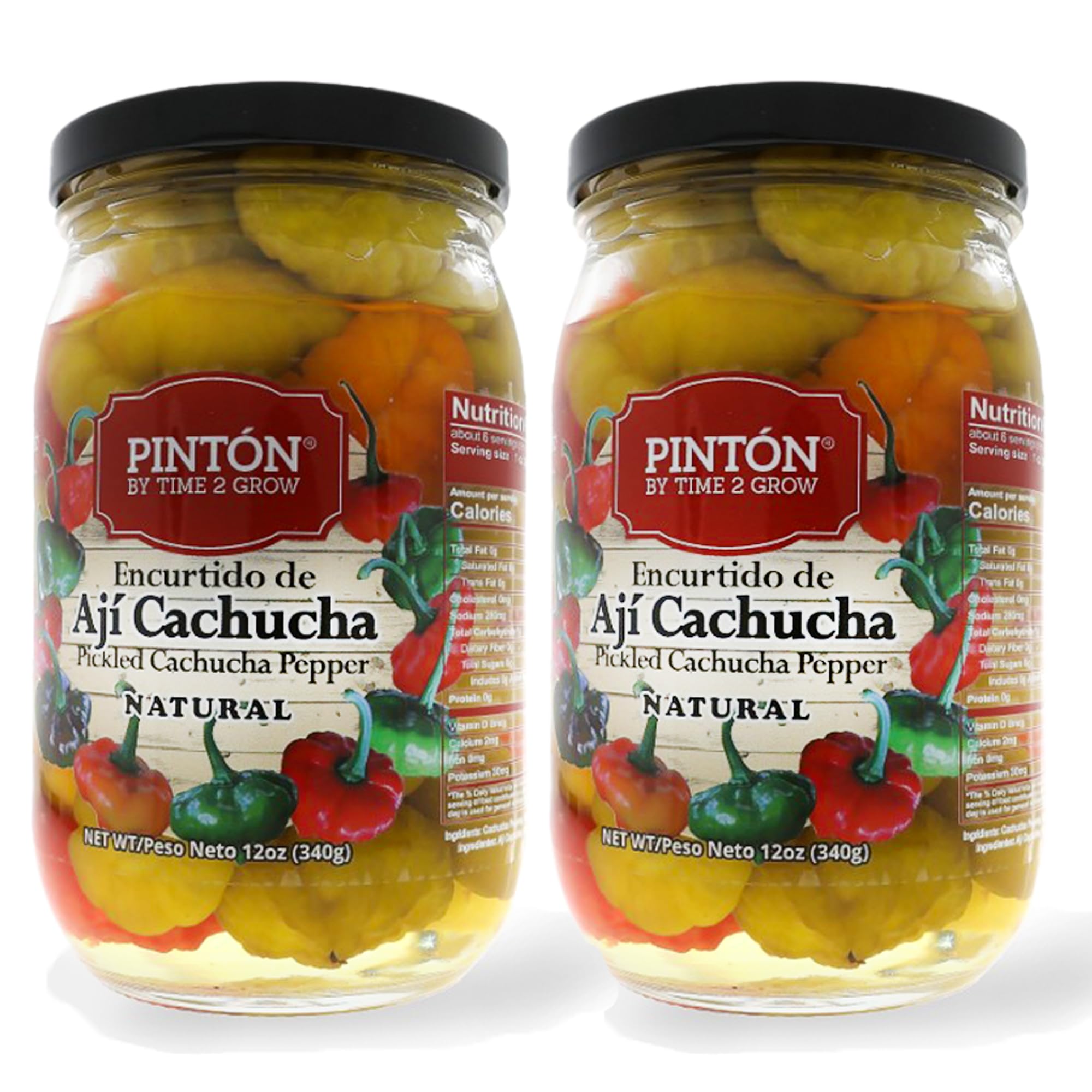Sweet Pickled Peppers | Aji Cachucha Variety | Non-Spicy & Aromatic | Mild Peppers for Latin Cooking | Essential for Sofrito, Rice, and Stews | PINTON | 12 Oz Jars - Pack of 2